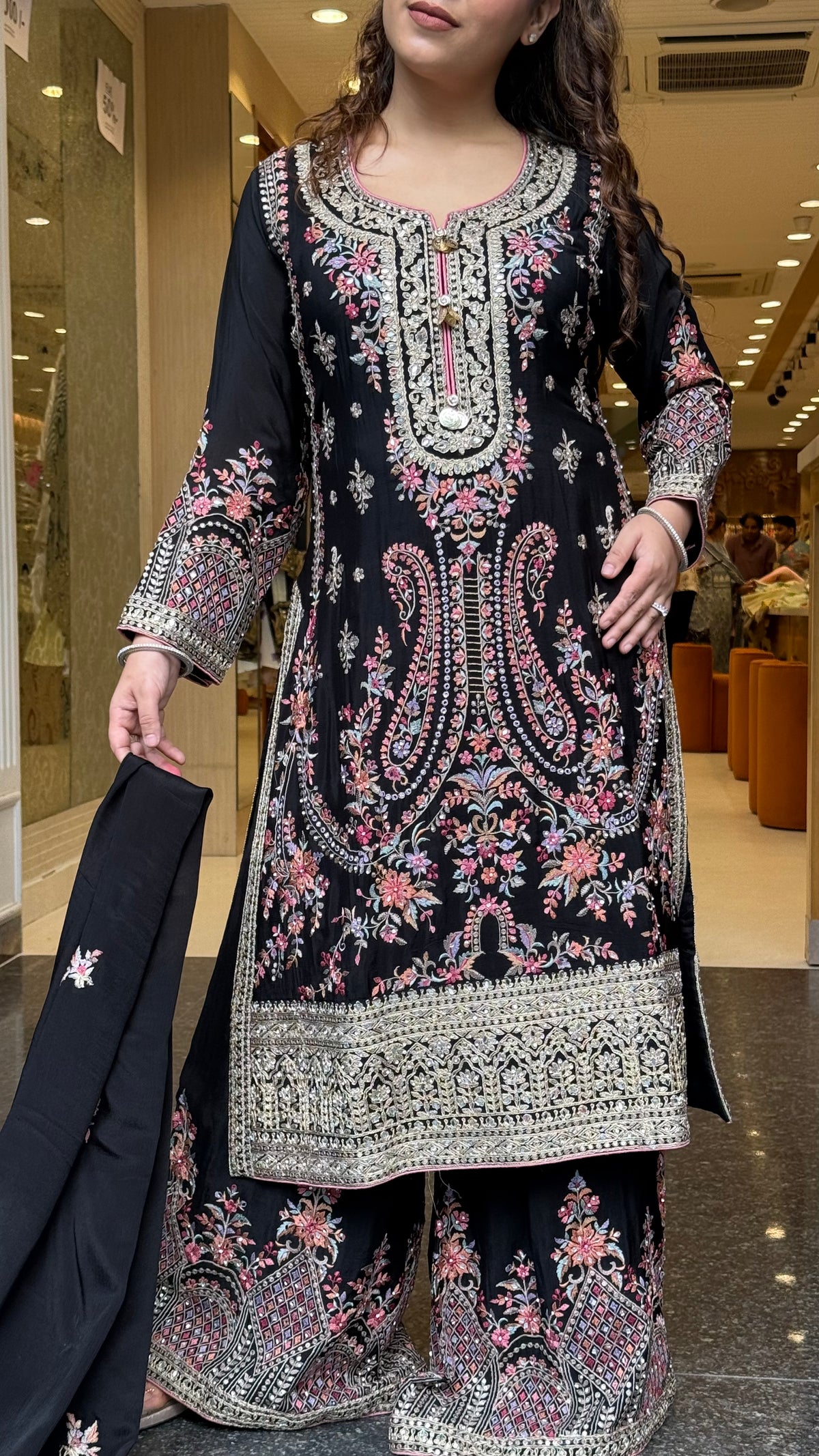 Long Pakistani Thread Embroidered Suit Set | Sizes Up to 46