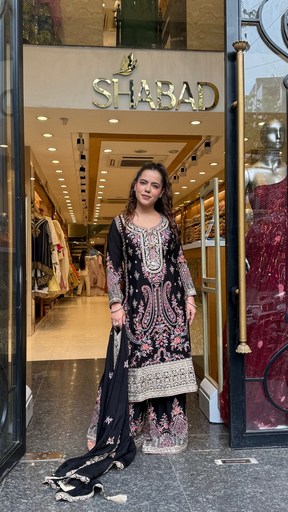 Long Pakistani Thread Embroidered Suit Set | Sizes Up to 46
