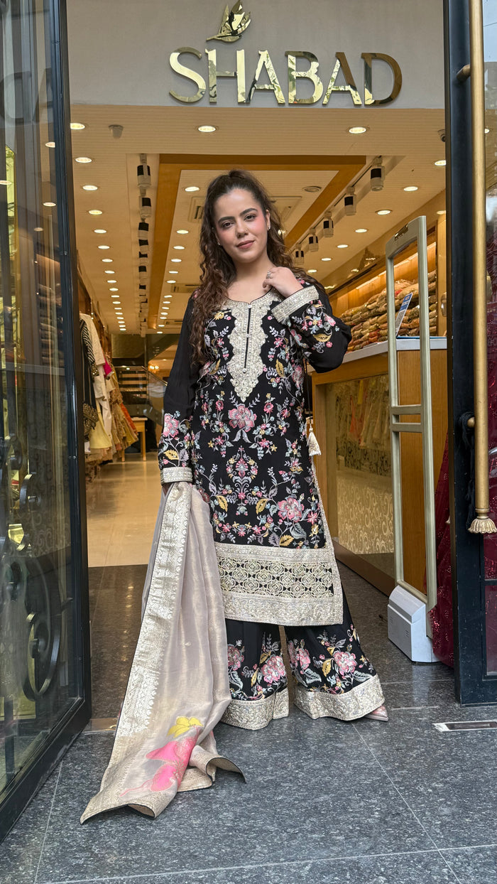 Long Pakistani Thread Embroidered Suit Set | Sizes Up to 46