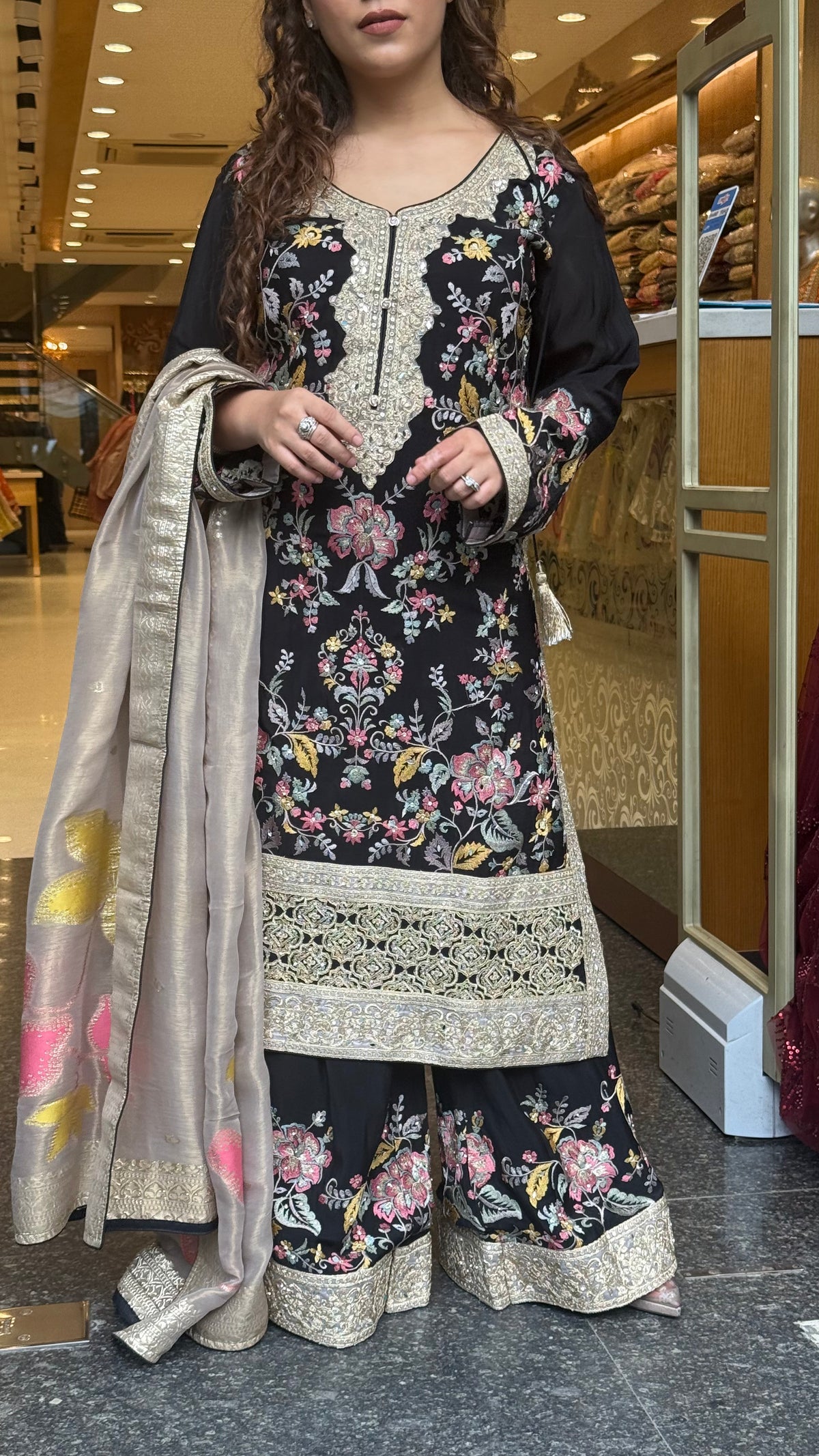 Long Pakistani Thread Embroidered Suit Set | Sizes Up to 46