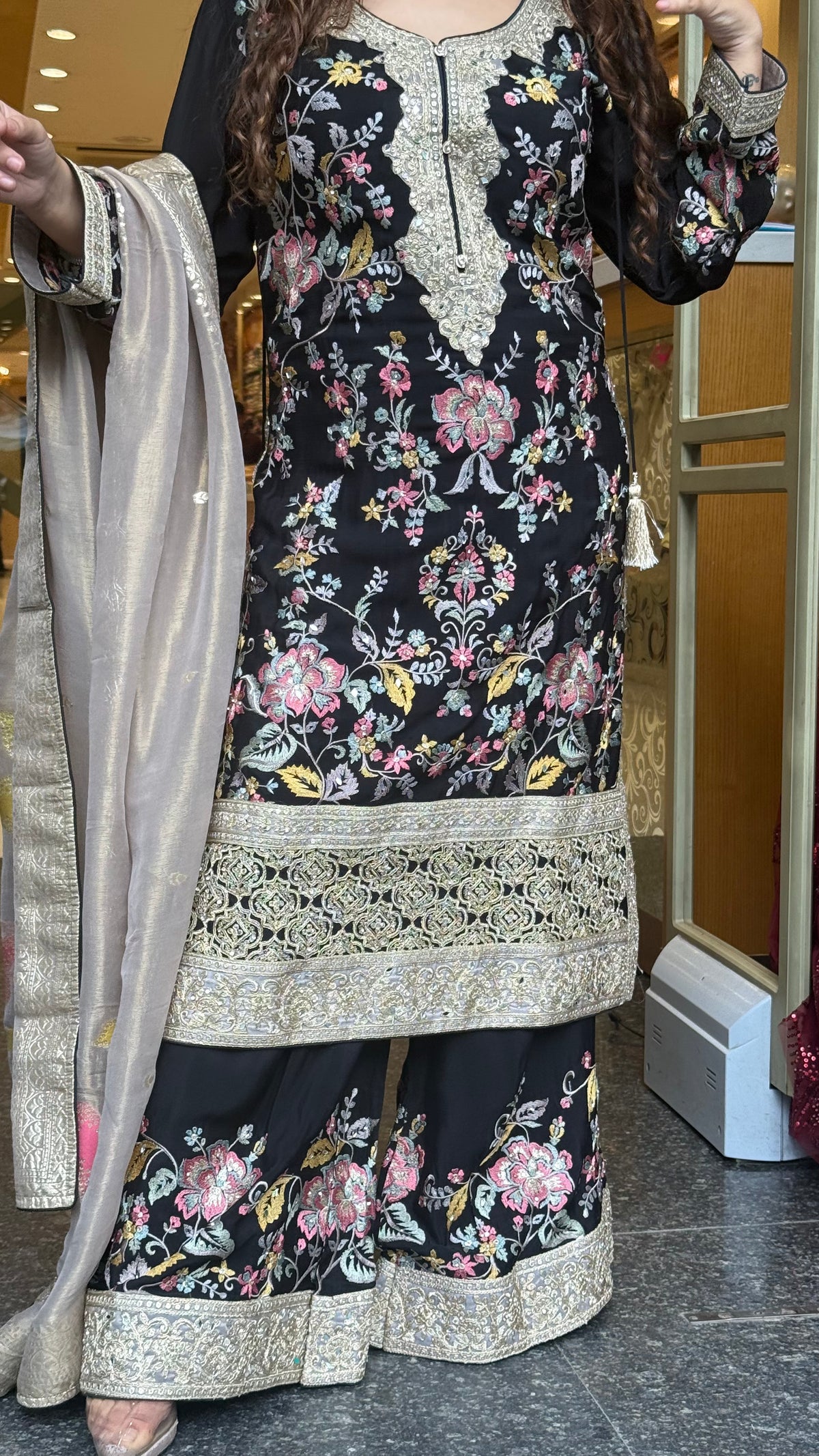 Long Pakistani Thread Embroidered Suit Set | Sizes Up to 46
