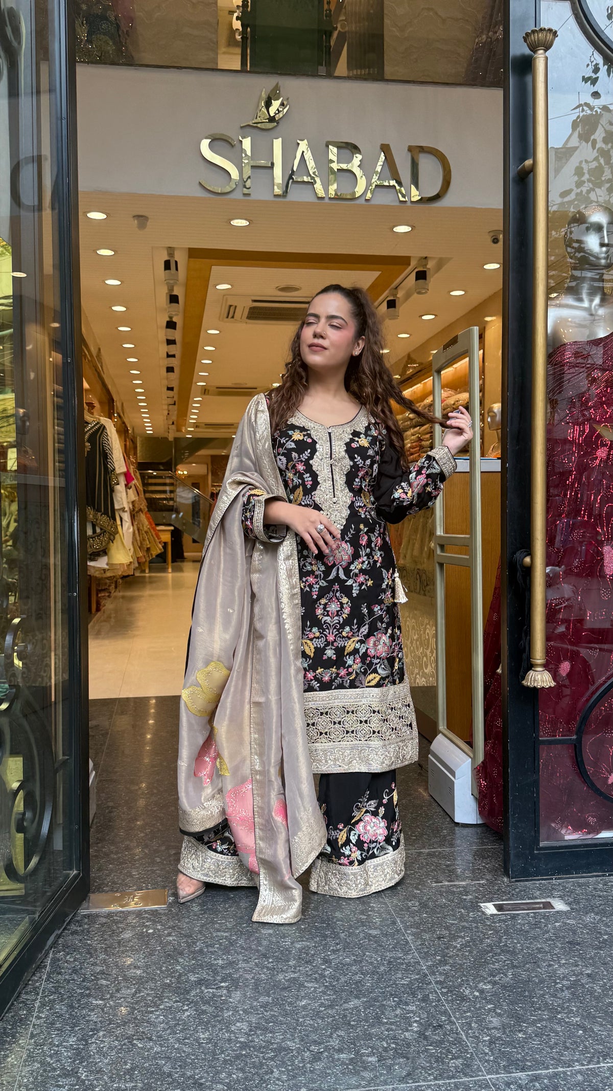 Long Pakistani Thread Embroidered Suit Set | Sizes Up to 46