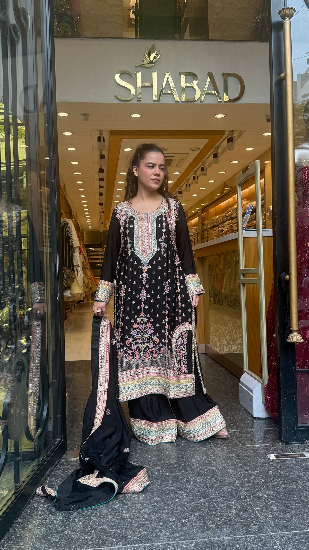 Long Pakistani Thread Embroidered Suit Set | Sizes Up to 46