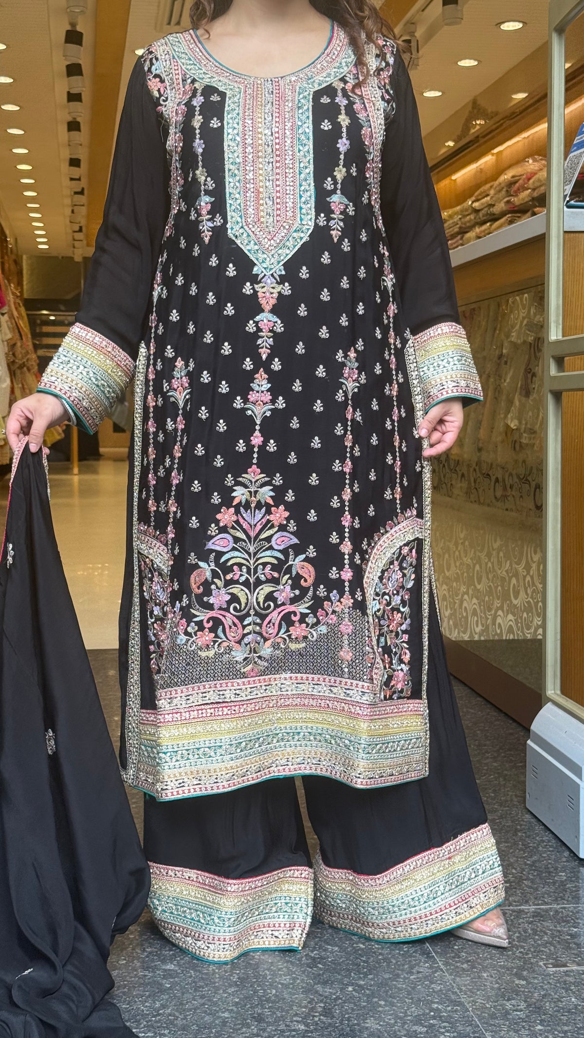 Long Pakistani Thread Embroidered Suit Set | Sizes Up to 46