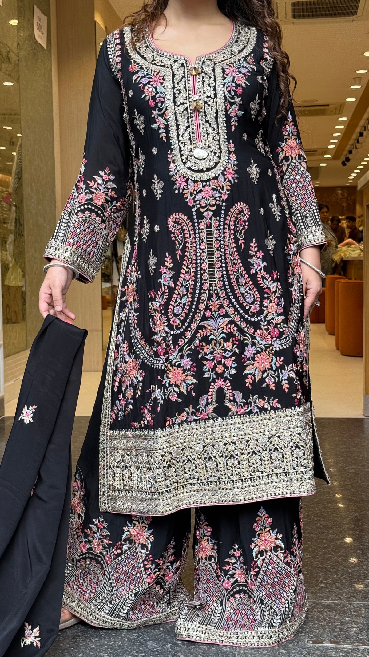 Long Pakistani Thread Embroidered Suit Set | Sizes Up to 46