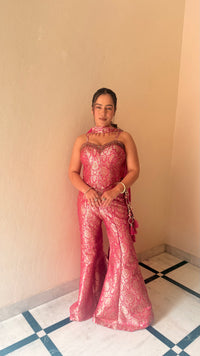 Handwork Brocade Indo-Western Neckline Outfit – Elegant Party Wear