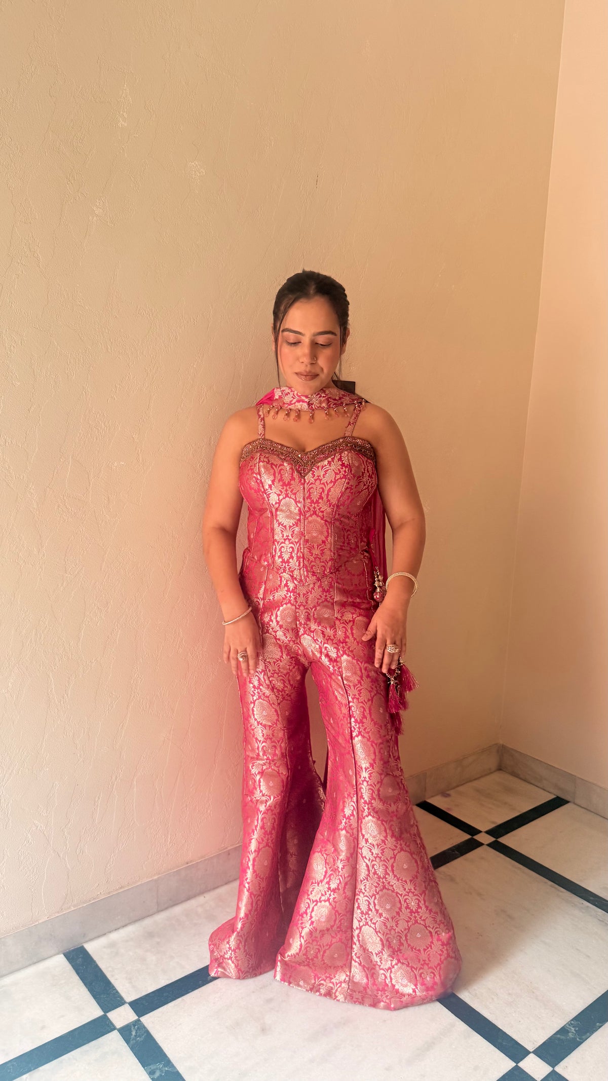Handwork Brocade Indo-Western Neckline Outfit – Elegant Party Wear