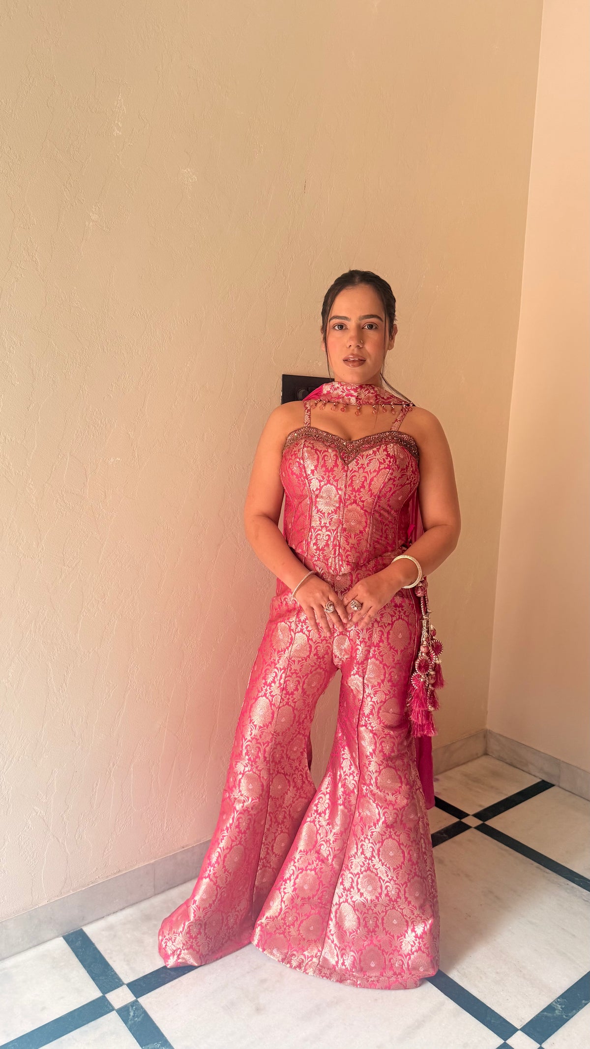 Handwork Brocade Indo-Western Neckline Outfit – Elegant Party Wear
