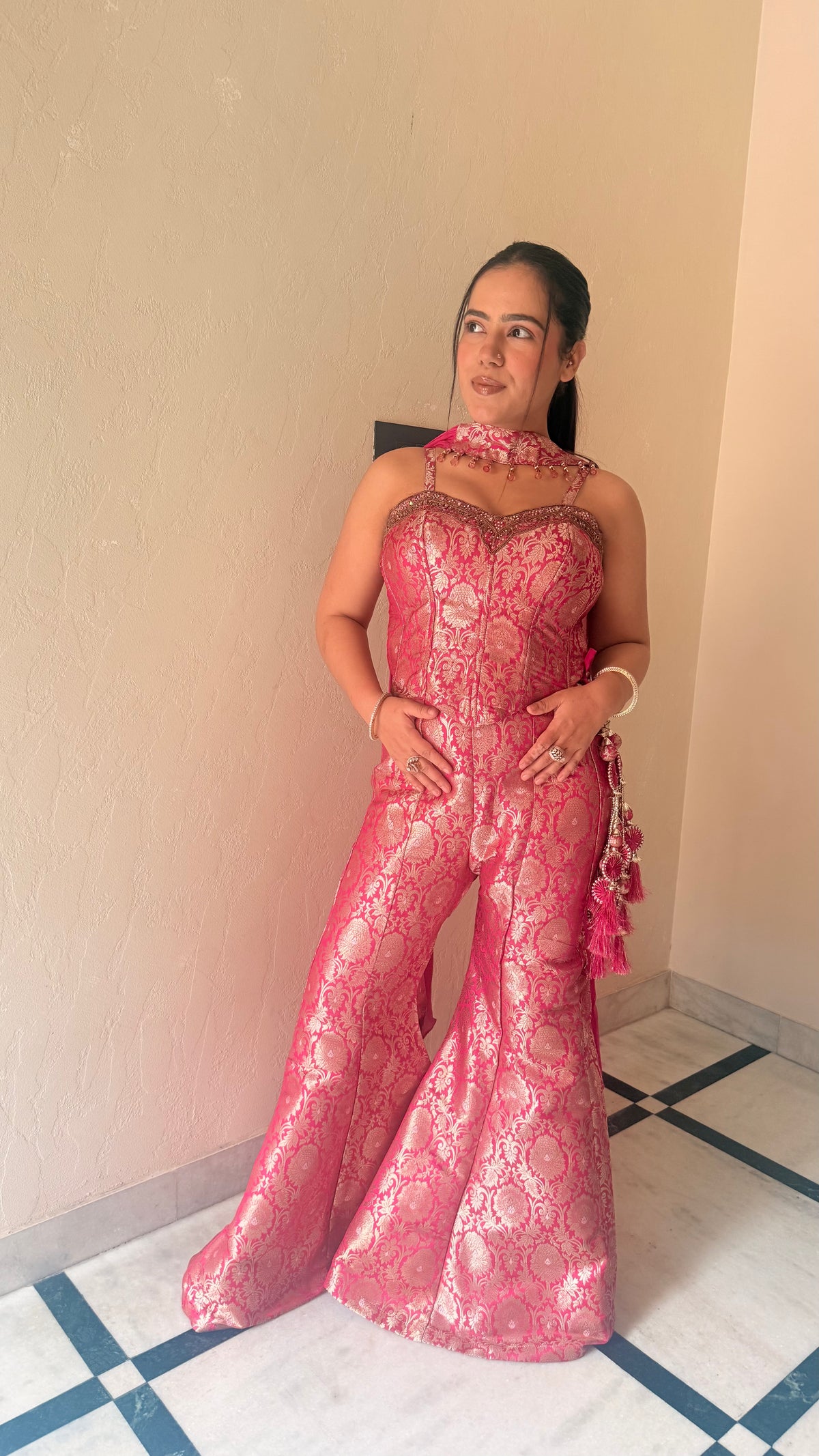 Handwork Brocade Indo-Western Neckline Outfit – Elegant Party Wear