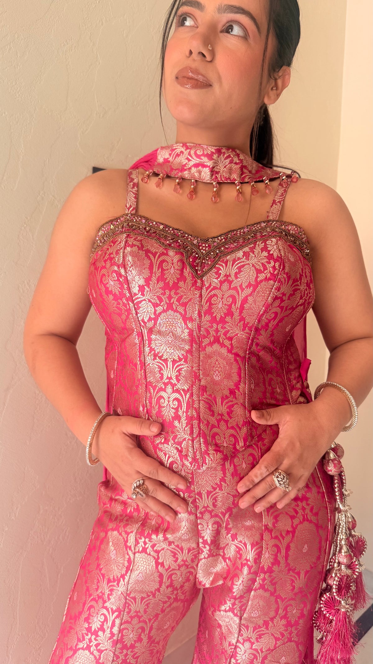 Handwork Brocade Indo-Western Neckline Outfit – Elegant Party Wear