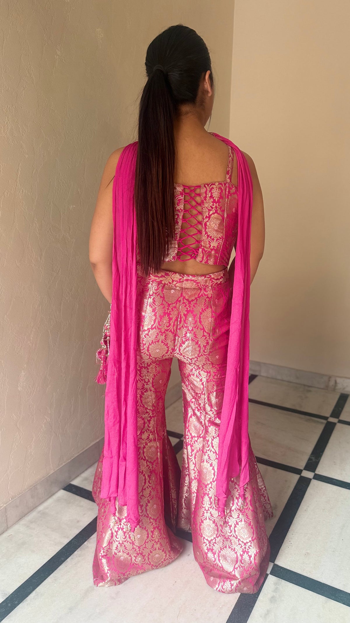 Handwork Brocade Indo-Western Neckline Outfit – Elegant Party Wear