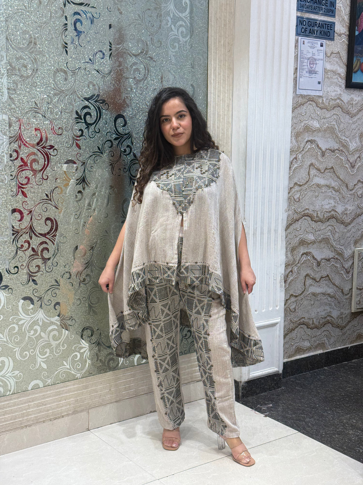 Jute Co-ord Set with Metal Work & Thread Embroidery
