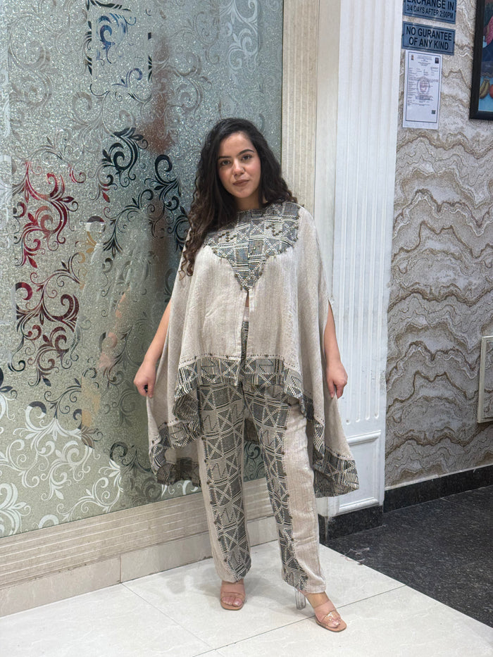 Jute Co-ord Set with Metal Work & Thread Embroidery