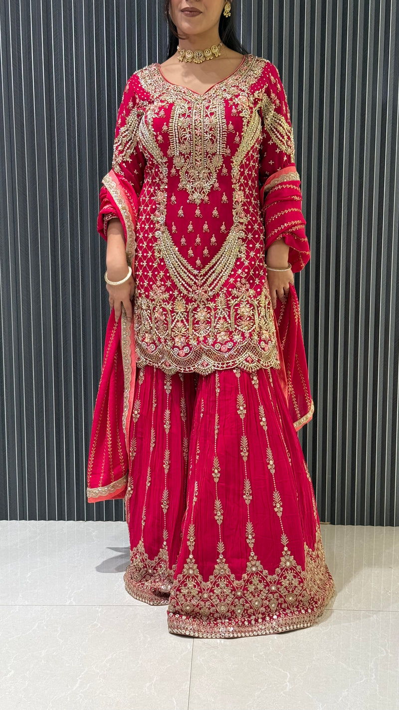 Pink Heavy Sharara Suit for Newlywed Brides – Bridal Elegance