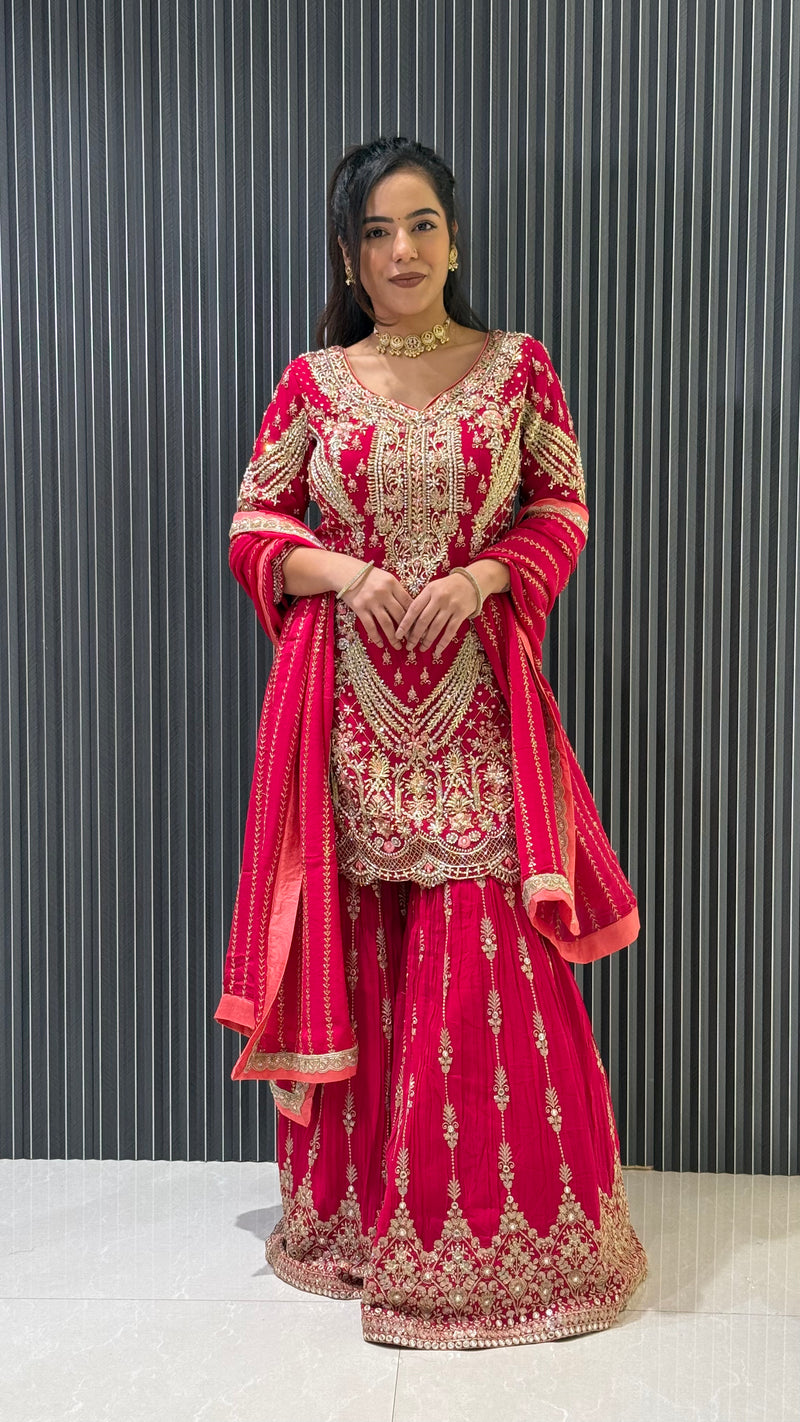 Pink Heavy Sharara Suit for Newlywed Brides – Bridal Elegance