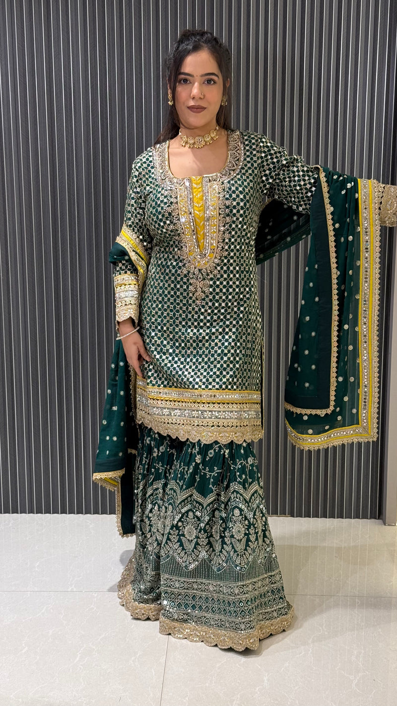 Bottle Green Heavy Wedding Wear Garara Suit – Regal Elegance for Special Occasions