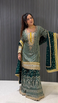 Bottle Green Heavy Wedding Wear Garara Suit – Regal Elegance for Special Occasions