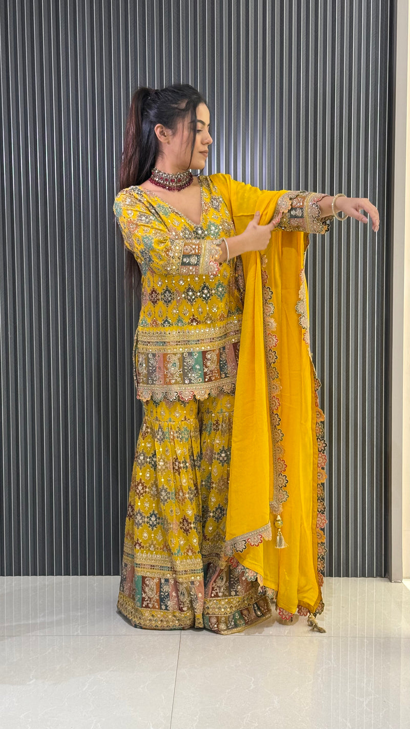 Multicolor Garara Suit with Yellow Base – Elegant Festive Wear