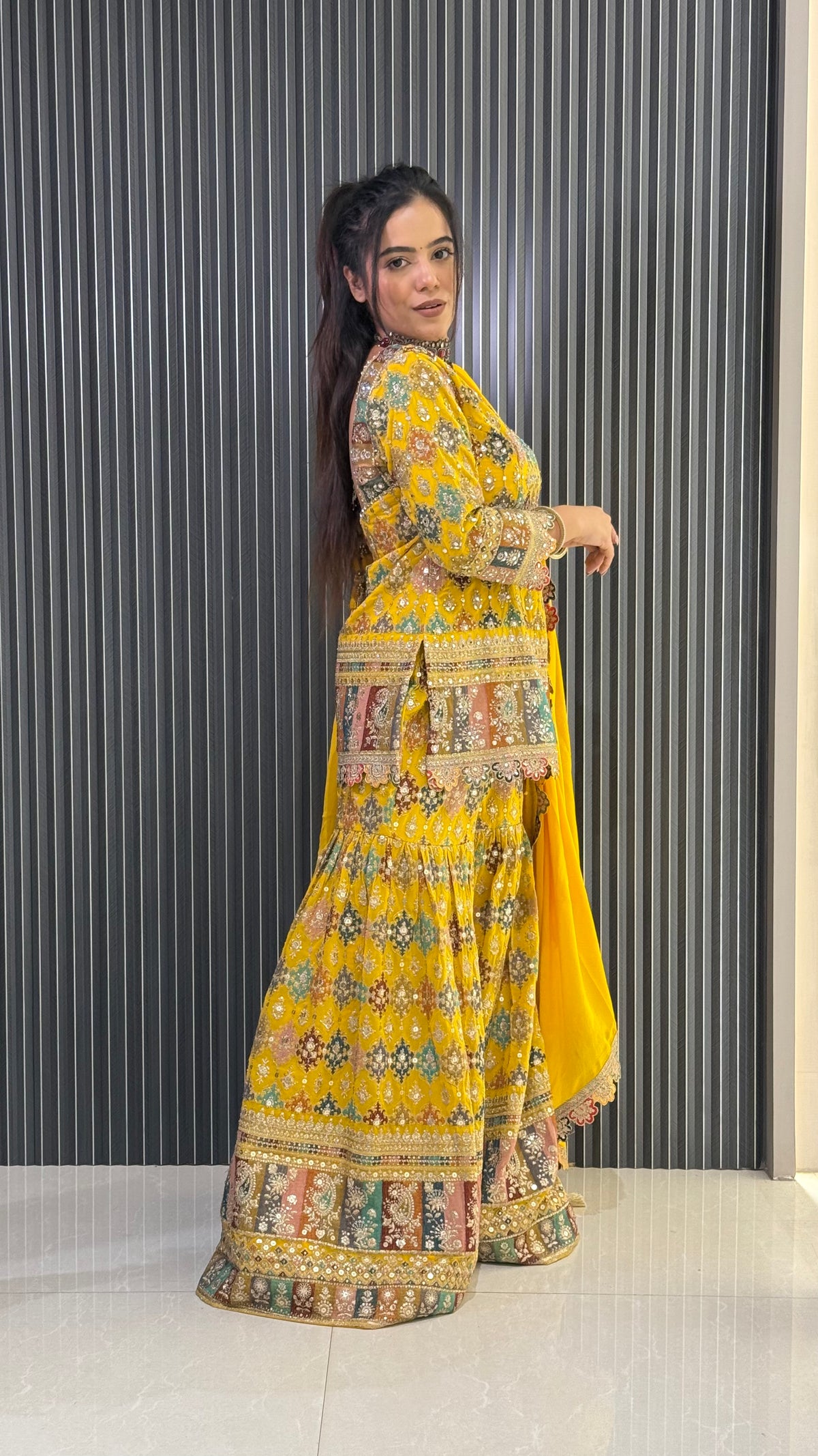 Multicolor Garara Suit with Yellow Base – Elegant Festive Wear