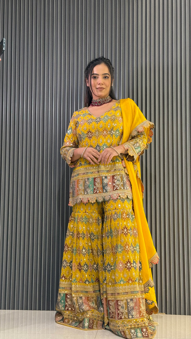 Multicolor Garara Suit with Yellow Base – Elegant Festive Wear