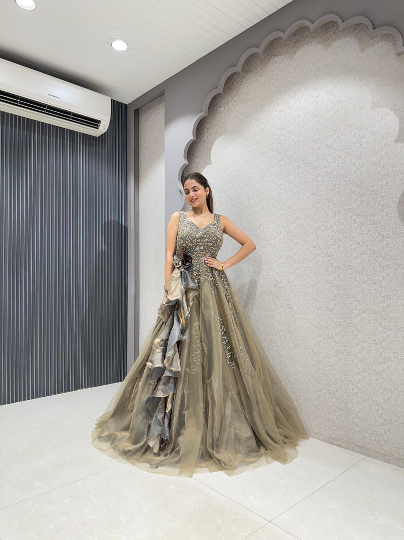 Exclusive Cocktail Gown with Handwork & Cut Dana