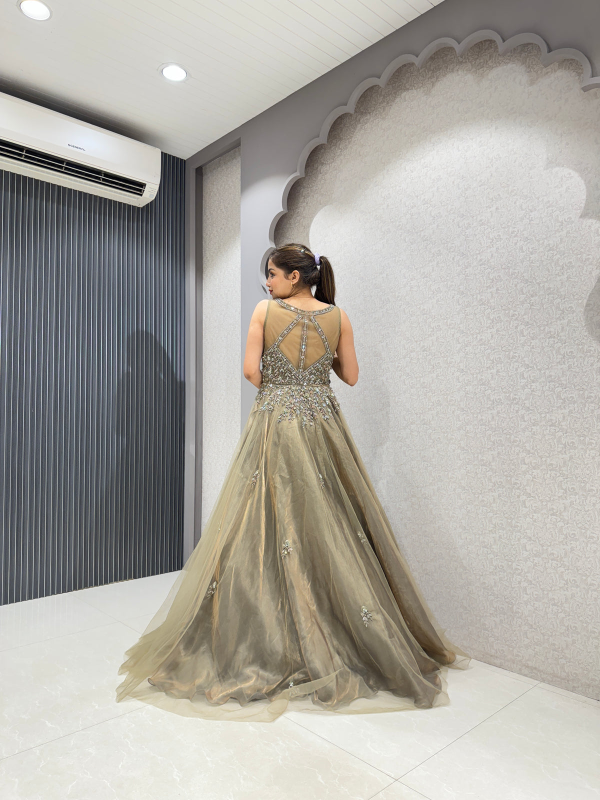 Exclusive Cocktail Gown with Handwork & Cut Dana