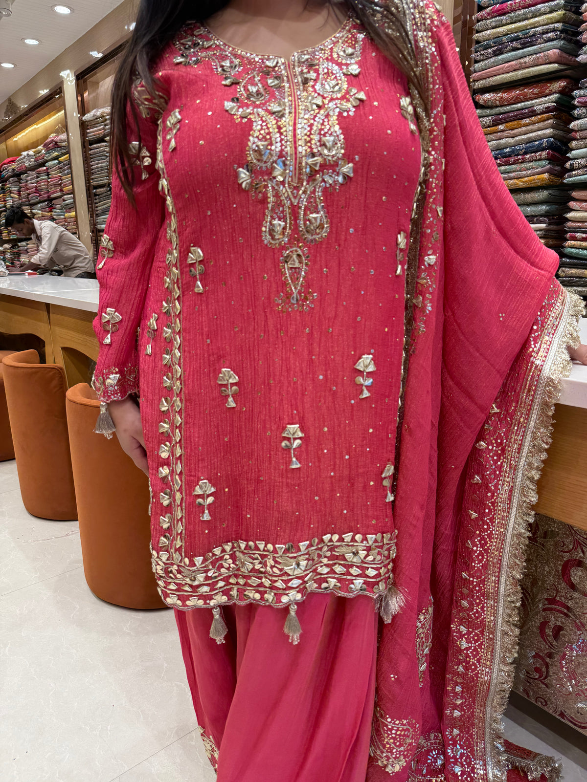 Crushed Shimmer Suit with Mukaish & Gotta Work