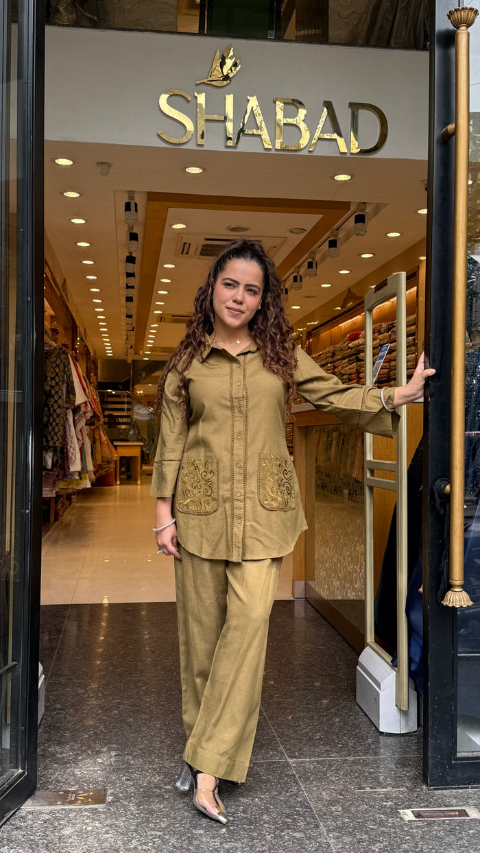 Linen Thread Embroidery Co-Ord Set for Women | Premium Casual Wear | Up to Size 44