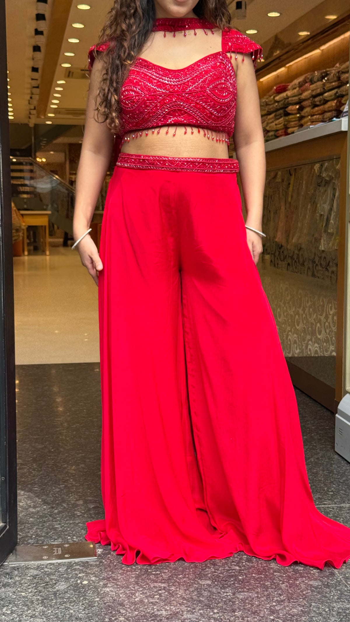 Luxury Handwork Indowestern Set with Chinon Bottom & Choker Handwork Dupatta |