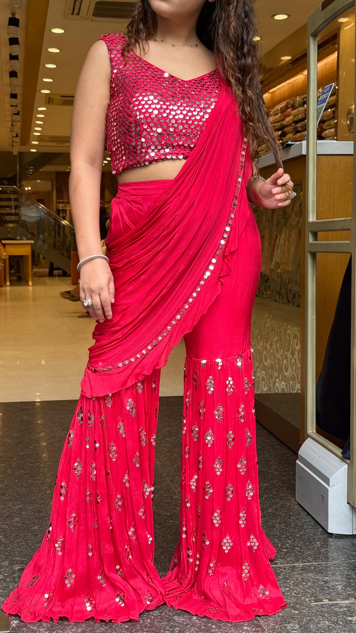 Mirror Handwork Indowestern Drape Gharara Set | Party & Wedding Wear |