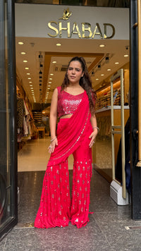 Mirror Handwork Indowestern Drape Gharara Set | Party & Wedding Wear |