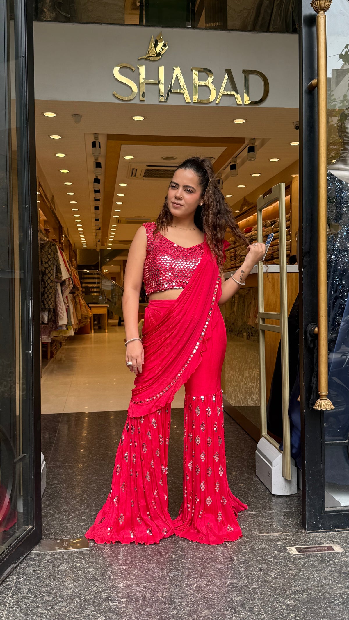 Mirror Handwork Indowestern Drape Gharara Set | Party & Wedding Wear |
