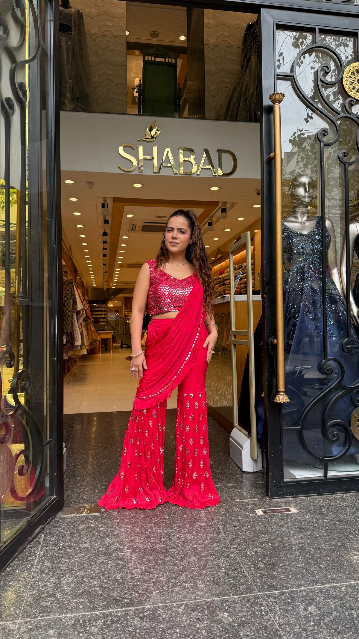 Mirror Handwork Indowestern Drape Gharara Set | Party & Wedding Wear |