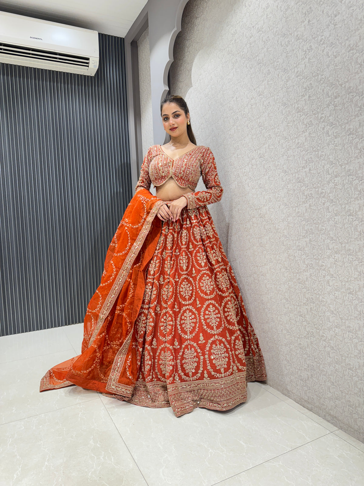 Rust Handwork Lehenga with Intricate Embroidery - Perfect for Weddings & Festive Occasions
