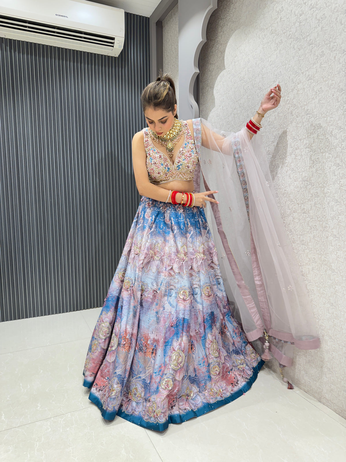 Elegant Printed Lehenga with Handcrafted Embellished Blouse – Perfect for Festive and Wedding Wear