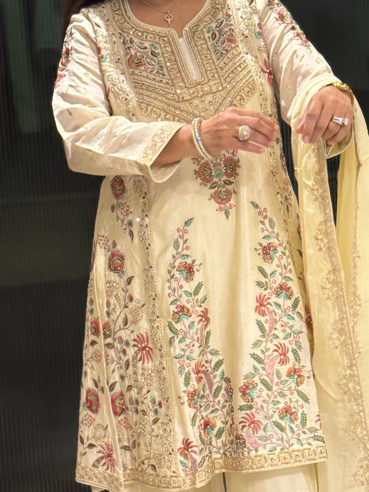Handcrafted Thread Embroidered Suit with Handworked Neckline (Up to 46)
