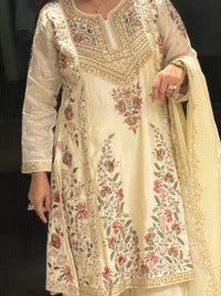Handcrafted Thread Embroidered Suit with Handworked Neckline (Up to 46)