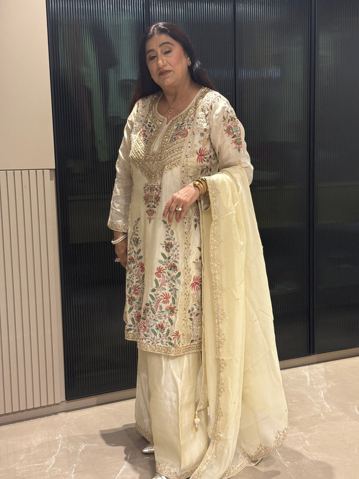 Handcrafted Thread Embroidered Suit with Handworked Neckline (Up to 46)