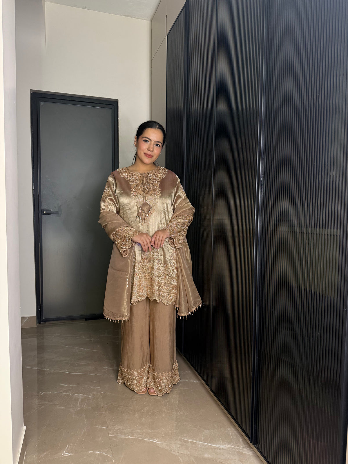 Banarsi Shimmer Silk Shirt Set with Beads Work (fabric texture different available design same)