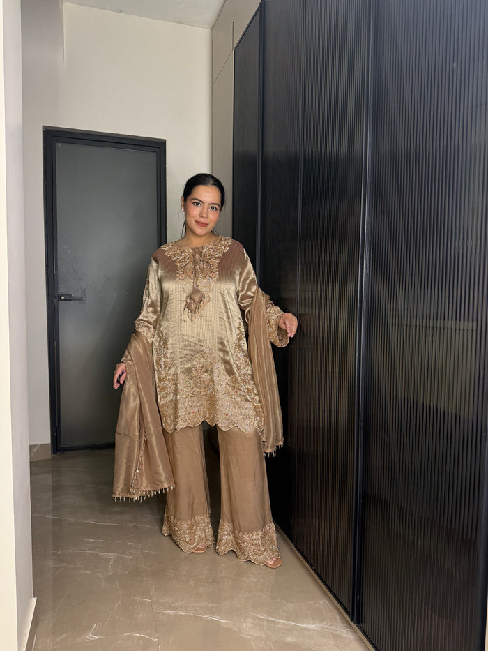 Banarsi Shimmer Silk Shirt Set with Beads Work (fabric texture different available design same)