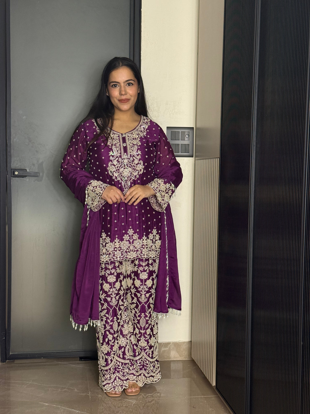 Beadwork Embellished Suit Set | Up to Size 46