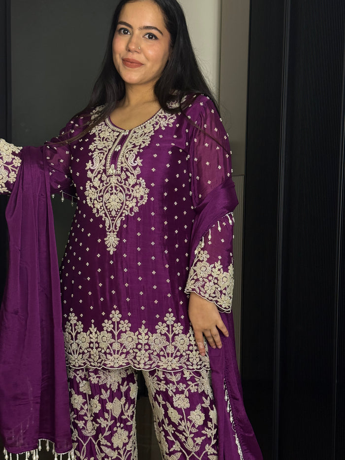 Beadwork Embellished Suit Set | Up to Size 46