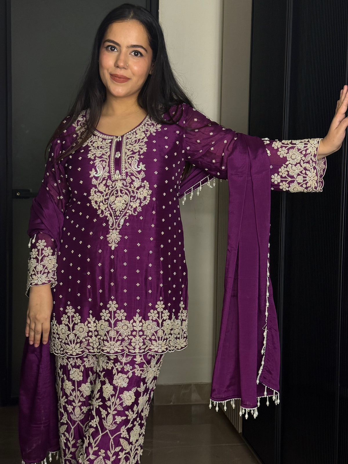 Beadwork Embellished Suit Set | Up to Size 46