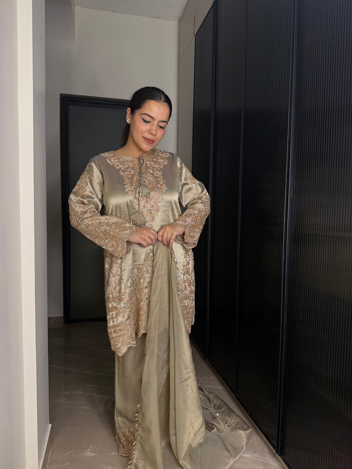 Banarsi Shimmer Silk Shirt Set with Beads Work