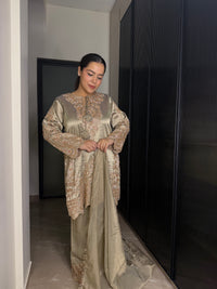 Banarsi Shimmer Silk Shirt Set with Beads Work