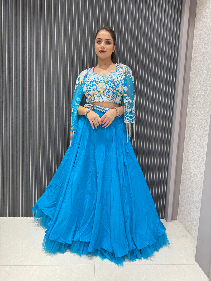 Blue Lehenga with Handwork Blouse & Cape | Premium Bridal & Occasion Wear