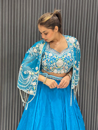 Blue Lehenga with Handwork Blouse & Cape | Premium Bridal & Occasion Wear