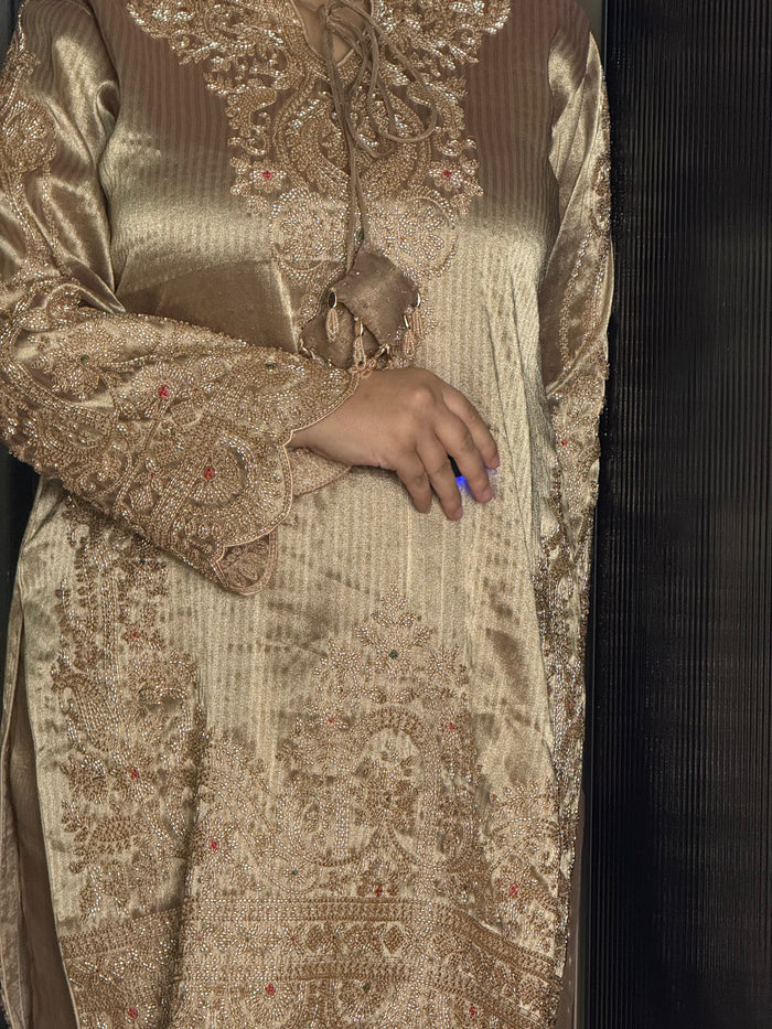 Banarsi Shimmer Silk Shirt Set with Beads Work (fabric texture different available design same)