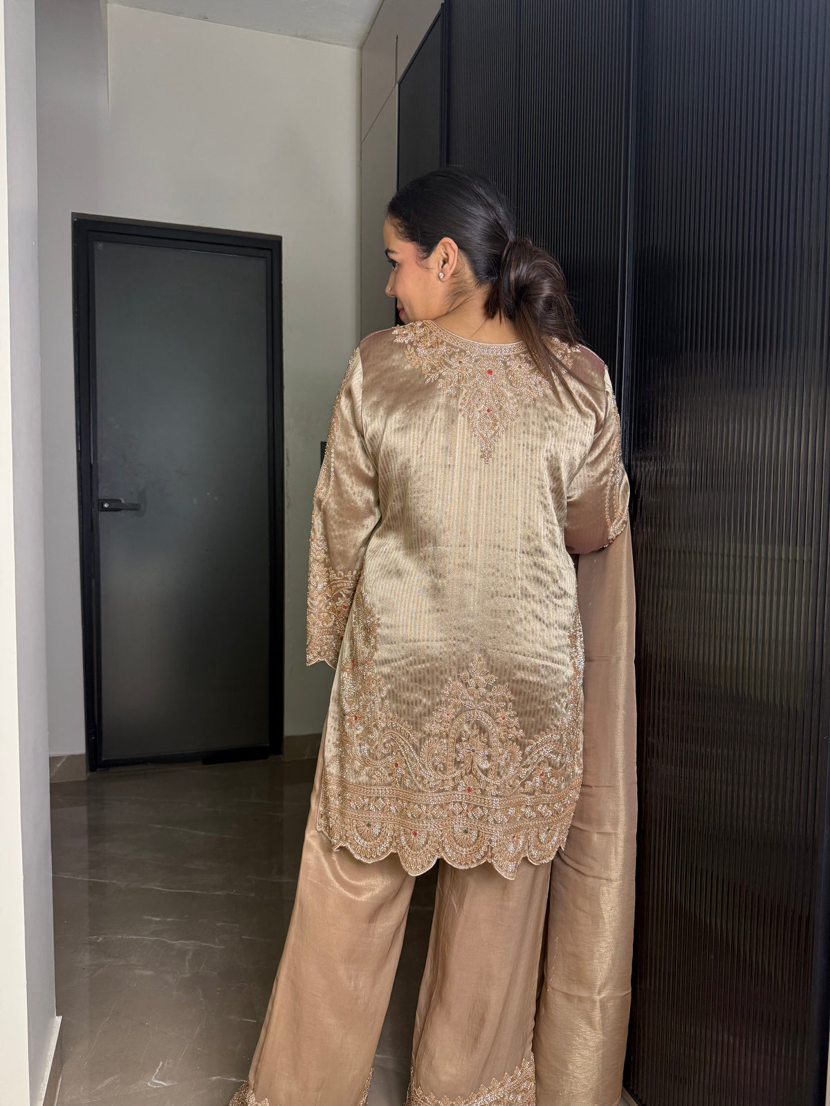 Banarsi Shimmer Silk Shirt Set with Beads Work (fabric texture different available design same)