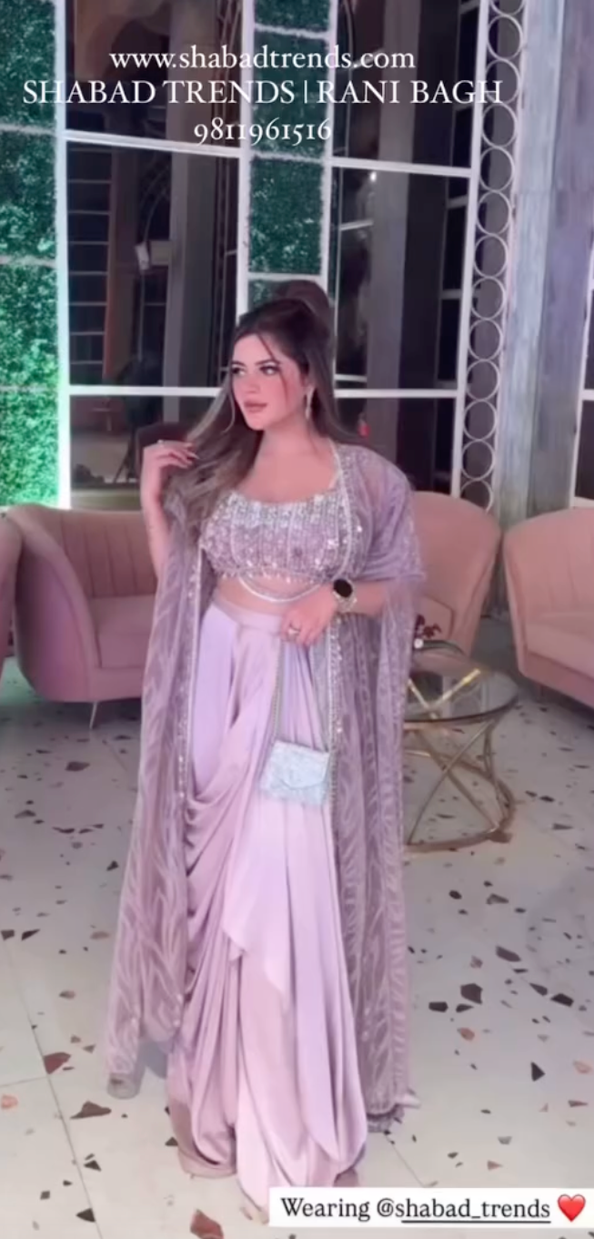 Elegant Satin Skirt with Handwork Blouse & Long Jacket – Perfect for Any Occasion